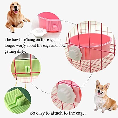 Crate Dog Bowl; Removable Stainless Steel Hanging Pet Cage Bowl Food & Water Feeder Coop Cup for Cat; Puppy; Birds; Rats; Guinea Pigs