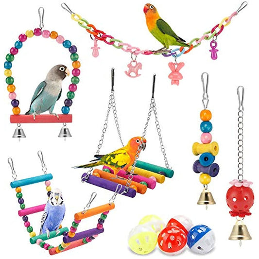 Bird Parakeet Toys; Swing Hanging Standing Chewing Toy Hammock Climbing Ladder Bird Cage Colorful Toys Suitable for Budgerigar; Parakeet; Conure; Cockatiel; Mynah; Love Birds; Finches