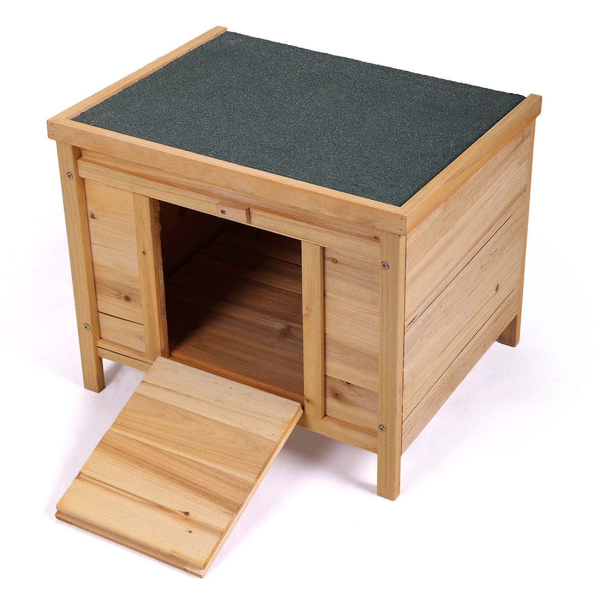 Small Wood Rabbit Hutch Bunny Cage, Raised Cat House with Ladder for Small Animals, Brown XH