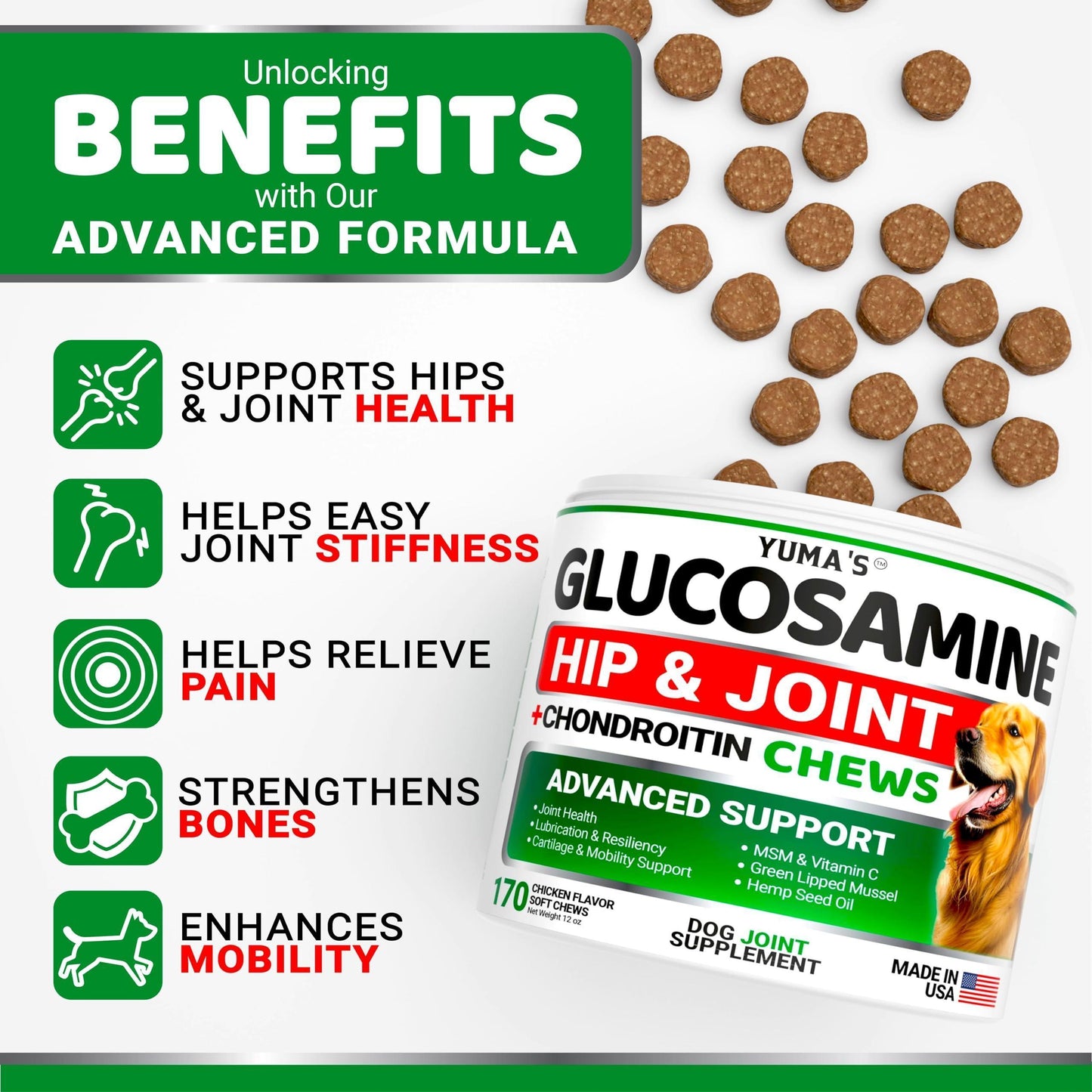 Glucosamine for Dogs Hip and Joint Supplement for Dogs 170 Ct Glucosamine Chondroitin for Dogs Chews Dog Joint Pain Relief with MSM Advanced Dog Joint Supplement Health