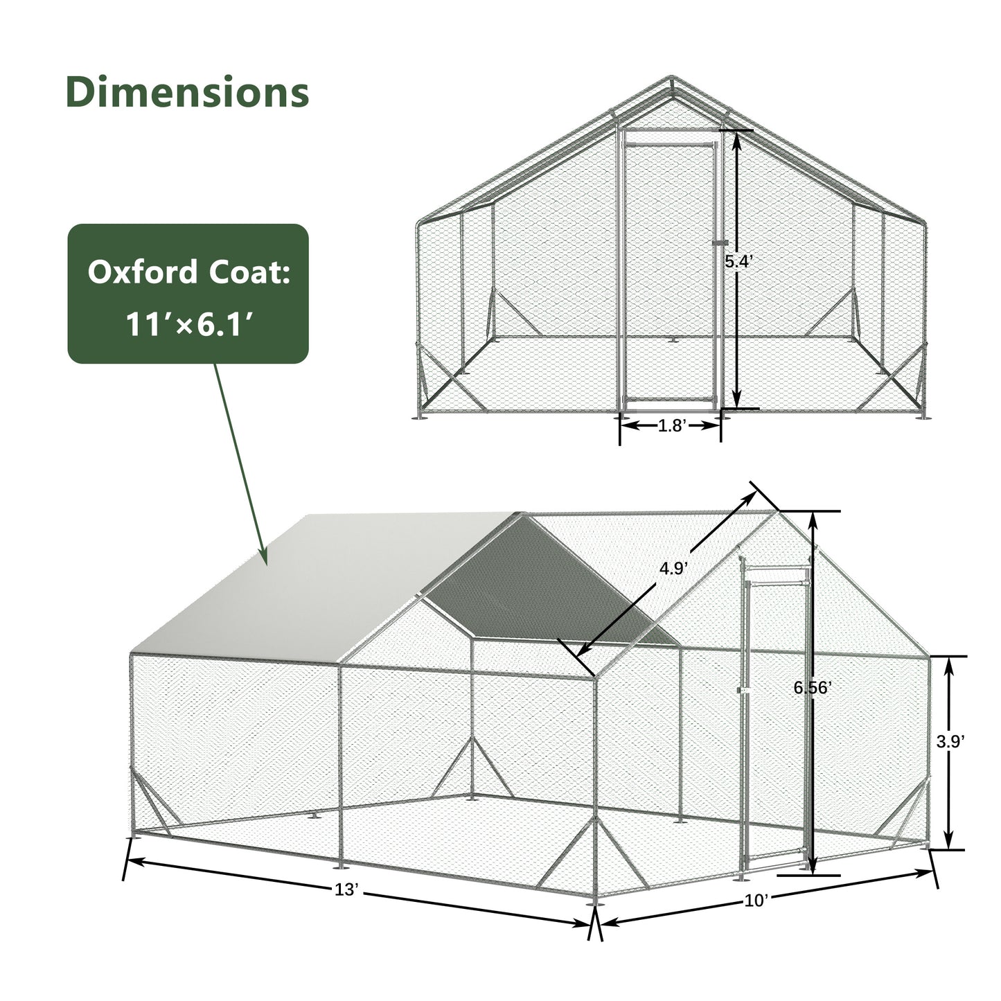 Outdoor Large Metal Chicken Run Coop with 1 piece of Waterproof Cover, Garden Backyard Walk-in Hen Cage Poultry Pet Hutch for Farm Use