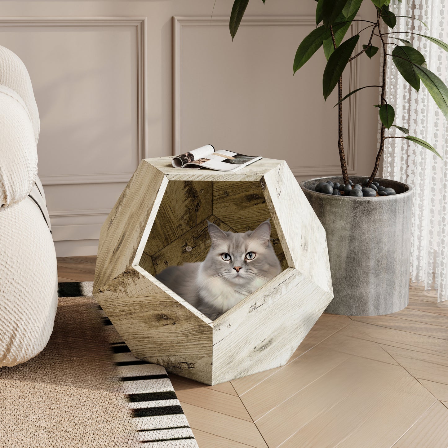 25.98'' Shaped Modern Pet Furniture Cat Kennel Side Table MDF Multi-Purpose Furniture