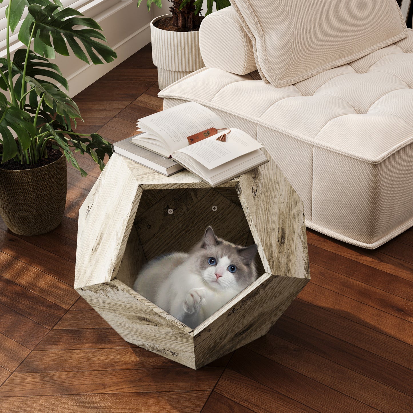 25.98'' Shaped Modern Pet Furniture Cat Kennel Side Table MDF Multi-Purpose Furniture