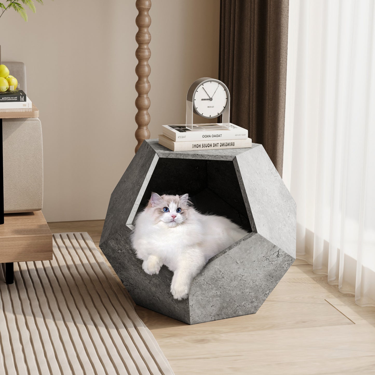 25.98'' Shaped Modern Pet Furniture Cat Kennel Side Table MDF Multi-Purpose Furniture