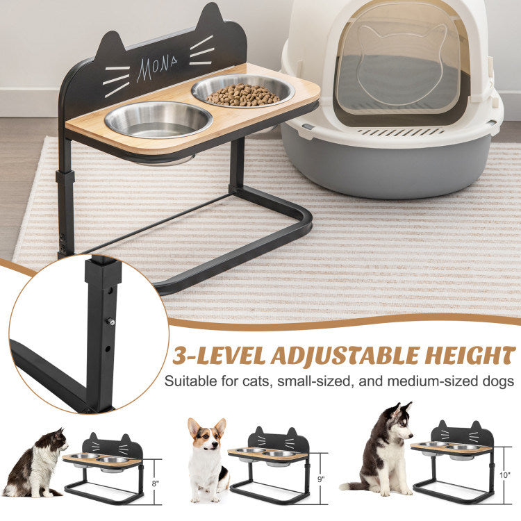 Elevated Pet Feeder with 2 Stainless Steel Bowls for Cats and Small and Medium Dogs