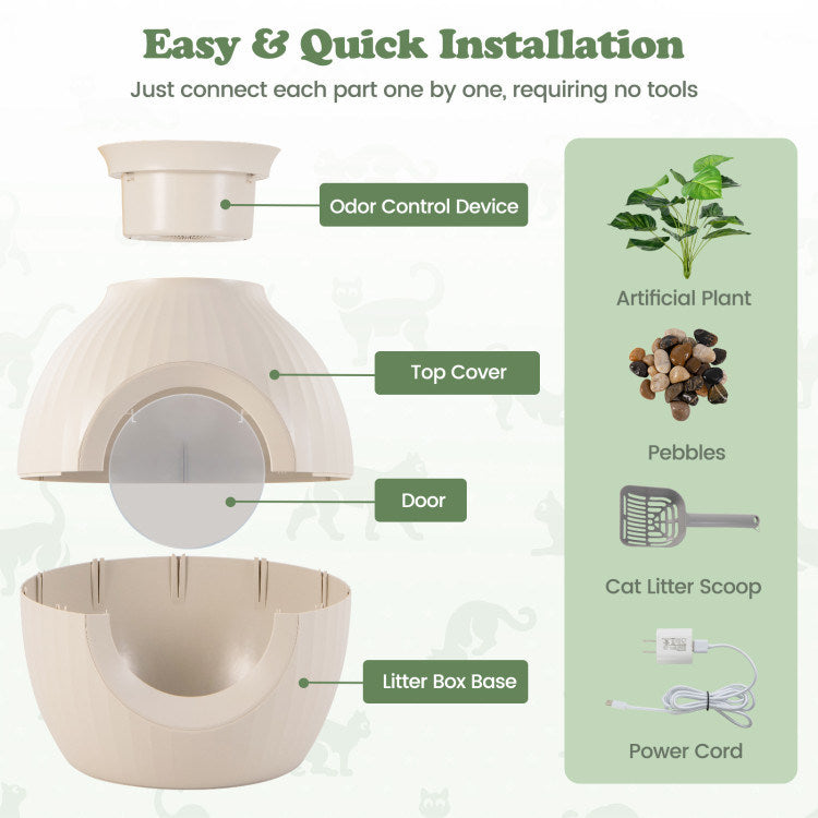 Smart Plant Cat Litter Box with Electronic Odor Removal & Sterilization