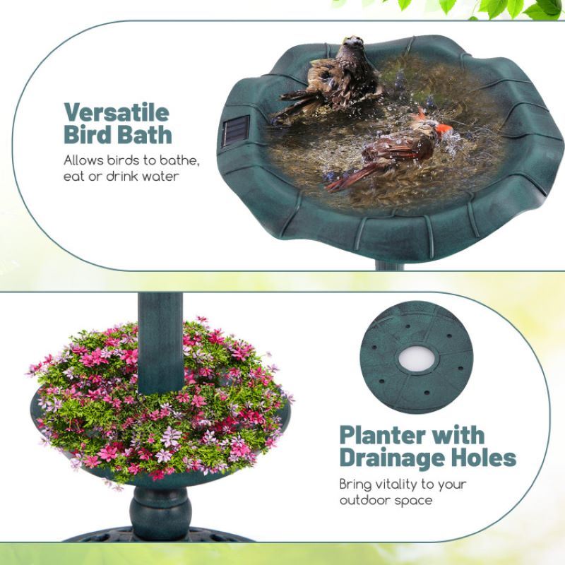 Birdbath with Bird Feeder and Flower Planter for Outdoor Decor