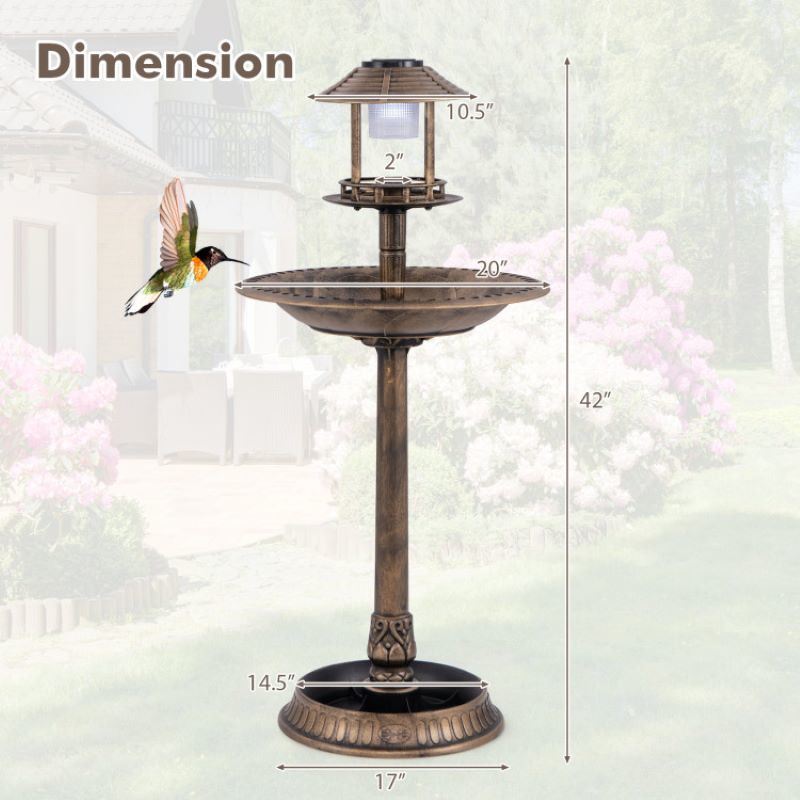 Bird Bath Feeder with Solar Light for Garden Backyard Decor