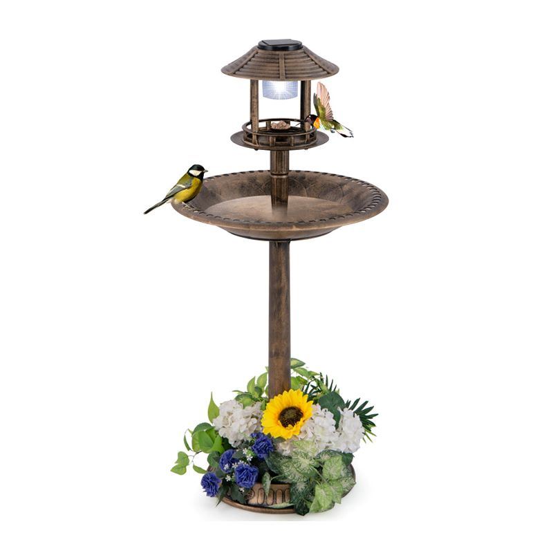 Bird Bath Feeder with Solar Light for Garden Backyard Decor