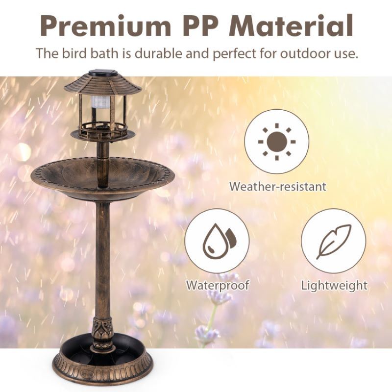 Bird Bath Feeder with Solar Light for Garden Backyard Decor