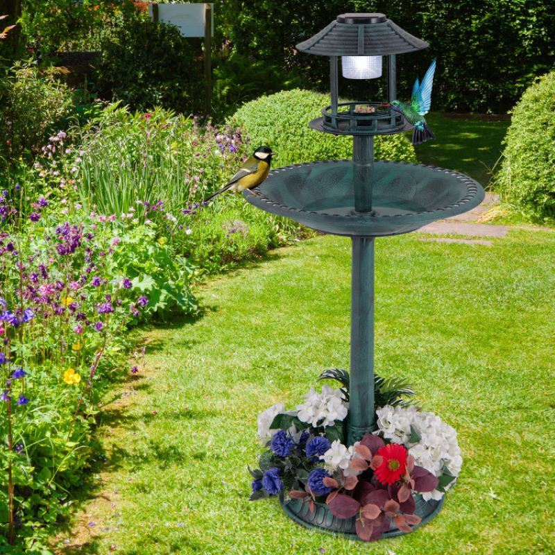 Bird Bath Feeder with Solar Light for Garden Backyard Decor