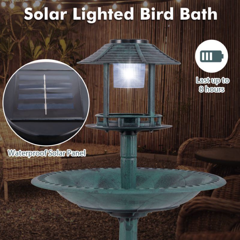 Bird Bath Feeder with Solar Light for Garden Backyard Decor