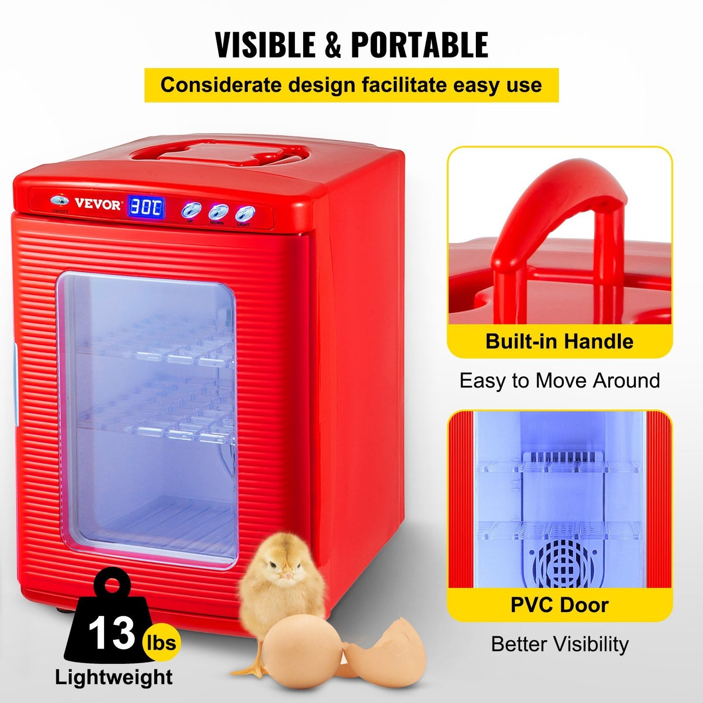 VEVOR Red Reptile Incubator 25L Scientific Lab Incubator Digital Incubator Cooling and Heating 5-60°C Reptile Egg Incubator 12V/110V Work for Small Reptiles