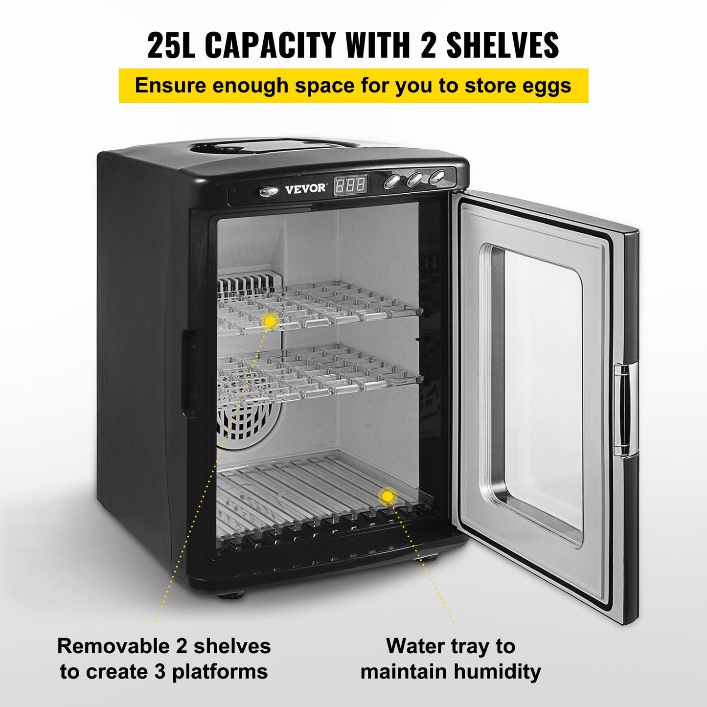 VEVOR Black Reptile Incubator 25L Scientific Lab Incubator Digital Incubator Cooling and Heating 5-60°C Reptile Egg Incubator 12V/110V Work for Small Reptiles